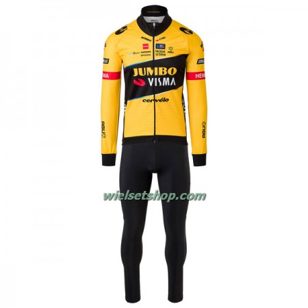 Fietskleding (Fietsshirt Lange Mouw + Lange Koersbroek) 2023 Team Jumbo-Visma - Geel Zwart